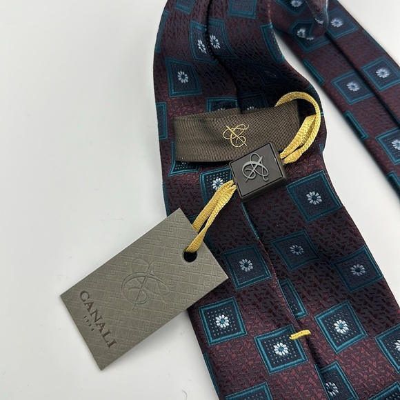 Canali Pattern Silk Tie 60” Long - Picture 4 of 6